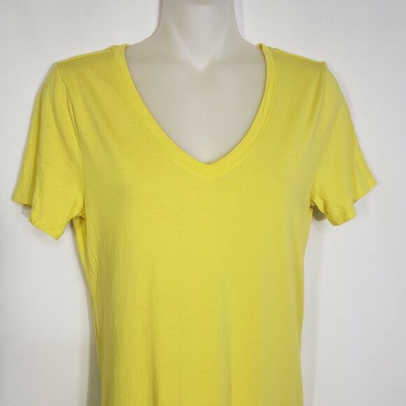 Ann Taylor Loft Womens T Shirt Small Yellow Live Love Short Sleeve V Neck Modal - Picture 3 of 8
